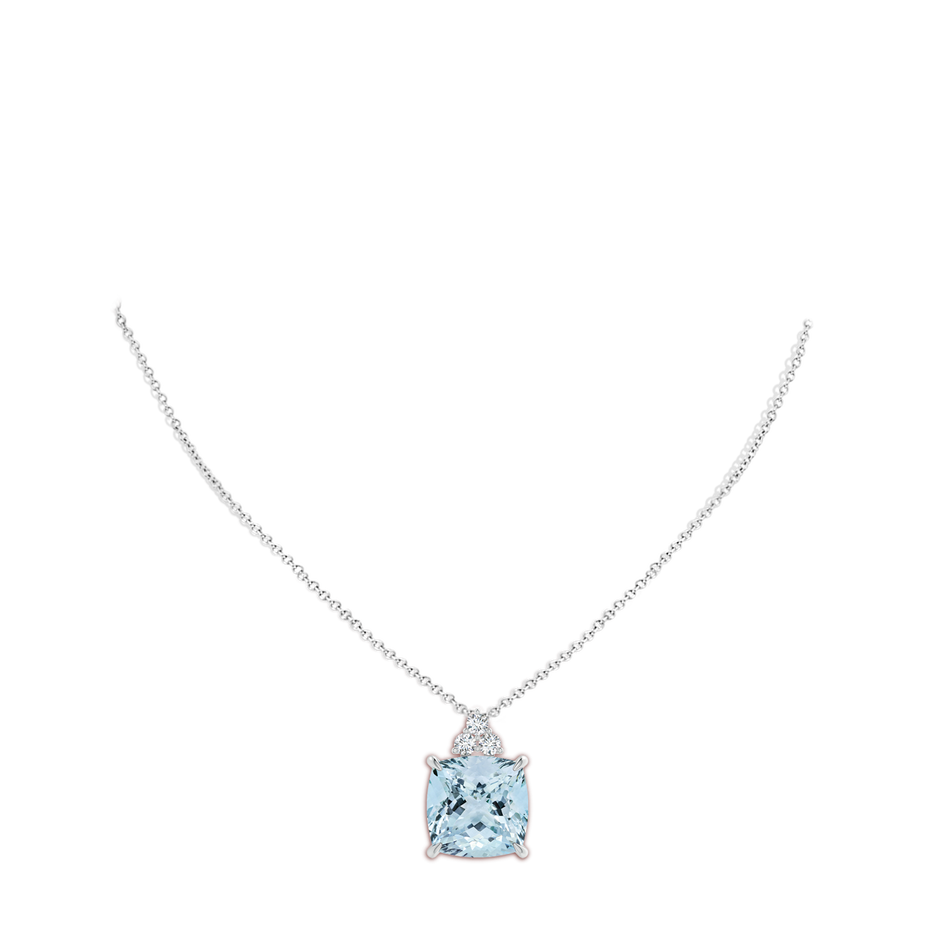 13.99x13.95x8.79mm AAA GIA Certified Cushion Aquamarine Pendant with Trio Diamonds in 18K White Gold pen