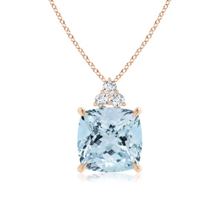 13.99x13.95x8.79mm AAA GIA Certified Cushion Aquamarine Pendant with Trio Diamonds in 9K Rose Gold