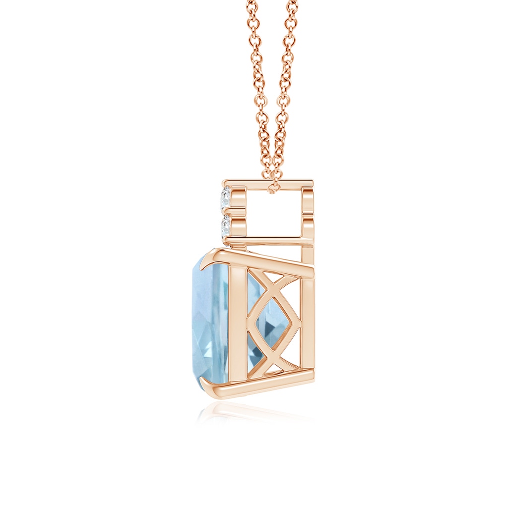 13.99x13.95x8.79mm AAA GIA Certified Cushion Aquamarine Pendant with Trio Diamonds in Rose Gold - side 199
