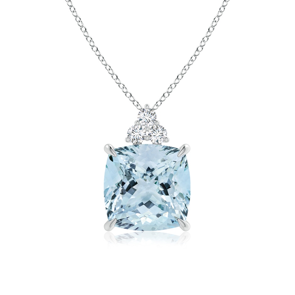 13.99x13.95x8.79mm AAA GIA Certified Cushion Aquamarine Pendant with Trio Diamonds in White Gold 