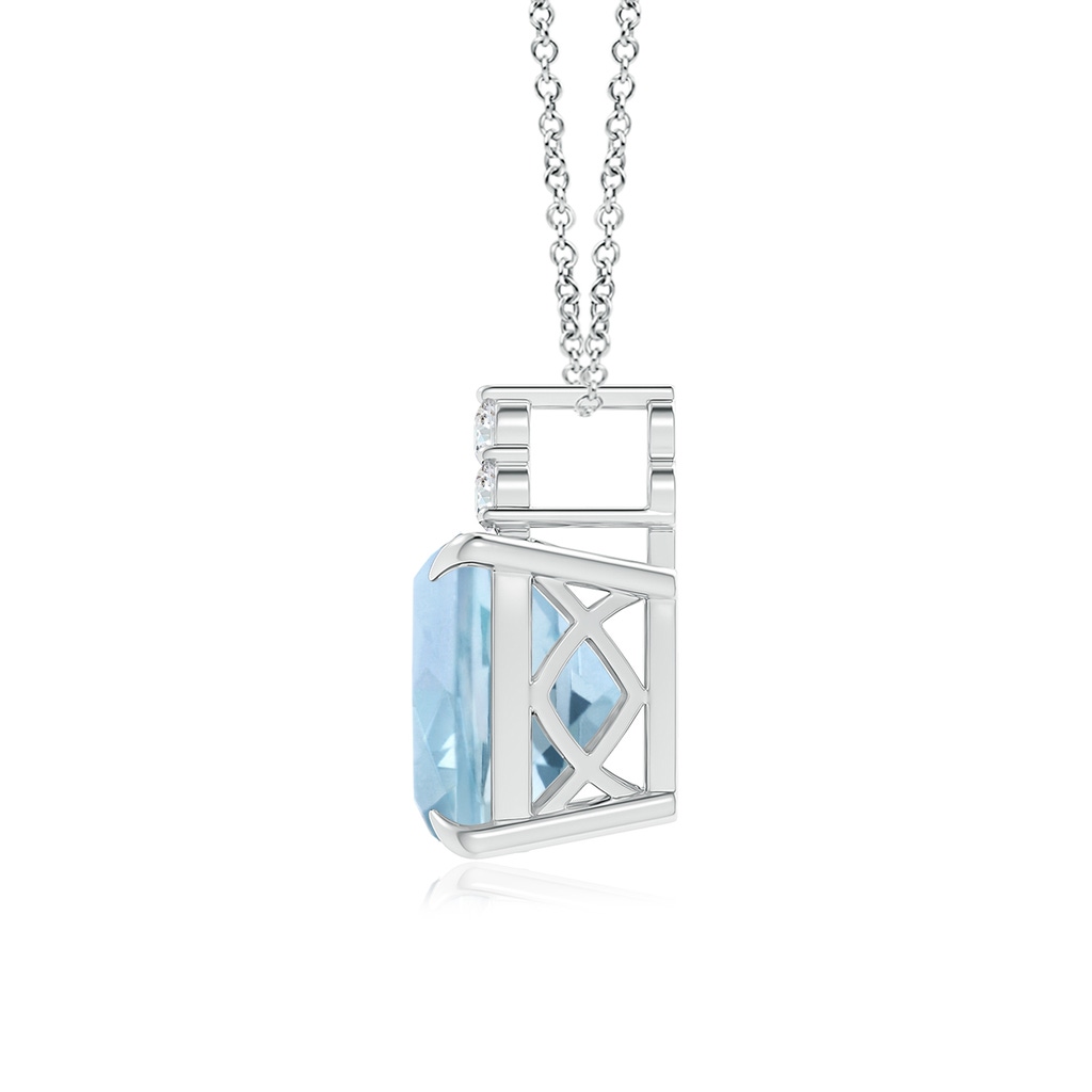 13.99x13.95x8.79mm AAA GIA Certified Cushion Aquamarine Pendant with Trio Diamonds in White Gold Side 199