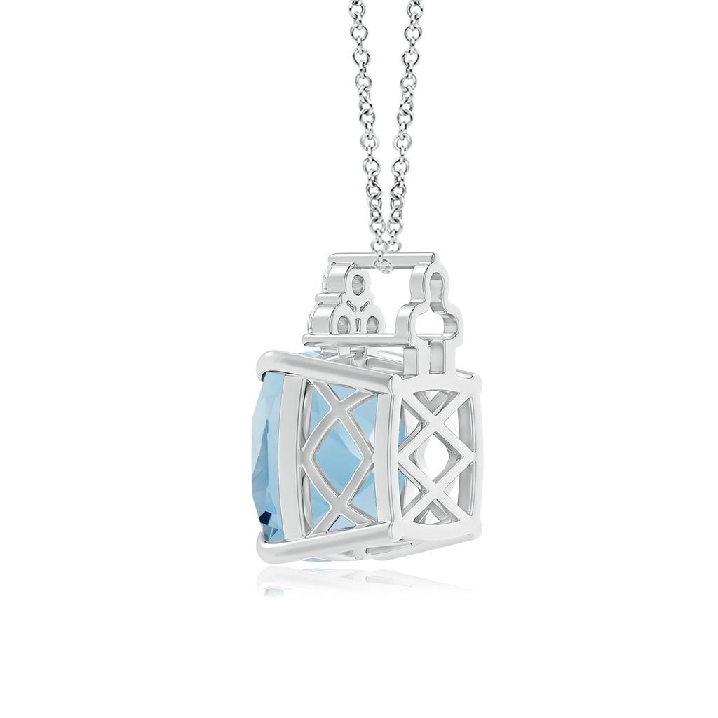13.99x13.95x8.79mm AAA GIA Certified Cushion Aquamarine Pendant with Trio Diamonds in White Gold Side 399