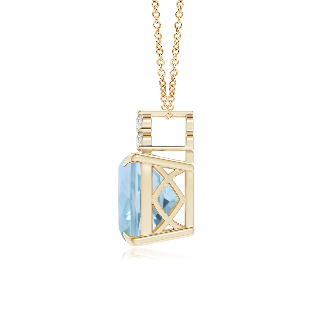 13.99x13.95x8.79mm AAA GIA Certified Cushion Aquamarine Pendant with Trio Diamonds in Yellow Gold - side 199