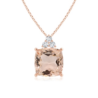 13.95x13.89x8.07mm AAA GIA Certified Cushion Morganite Pendant with Trio Diamonds in 18K Rose Gold