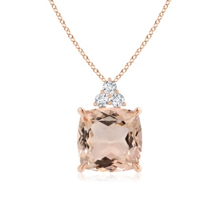 13.95x13.89x8.07mm AAA GIA Certified Cushion Morganite Pendant with Trio Diamonds in Rose Gold