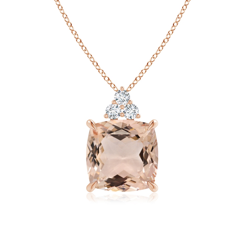 13.95x13.89x8.07mm AAA GIA Certified Cushion Morganite Pendant with Trio Diamonds in Rose Gold 