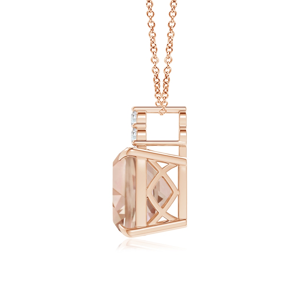 13.95x13.89x8.07mm AAA GIA Certified Cushion Morganite Pendant with Trio Diamonds in Rose Gold Side 199