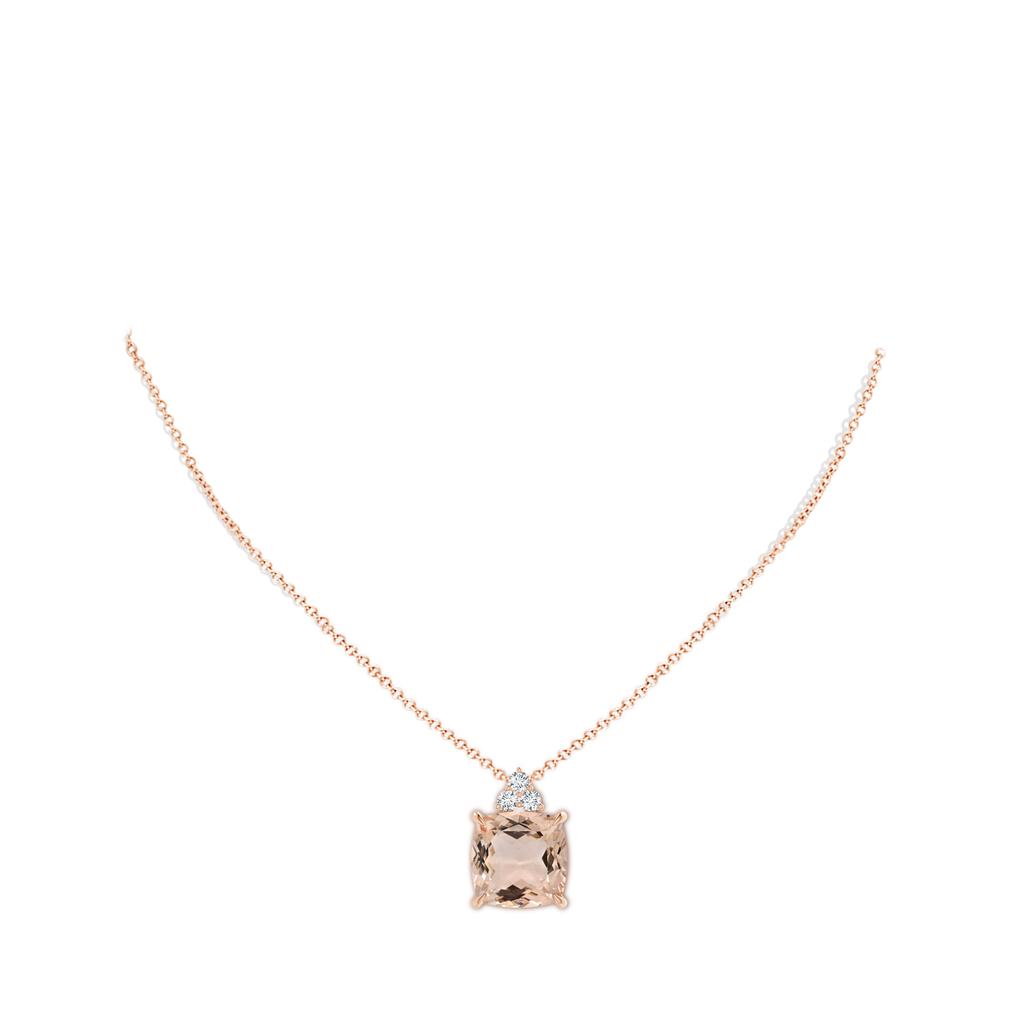 13.95x13.89x8.07mm AAA GIA Certified Cushion Morganite Pendant with Trio Diamonds in Rose Gold pen