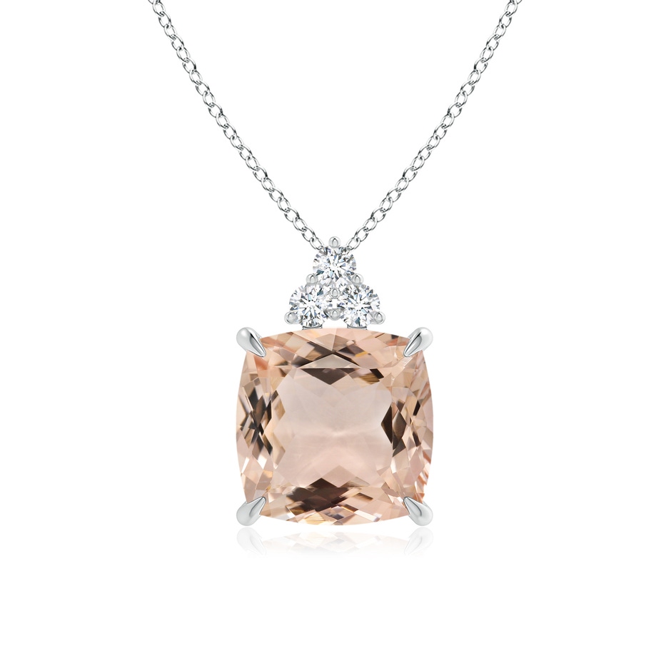 13.95x13.89x8.07mm AAA GIA Certified Cushion Morganite Pendant with Trio Diamonds in White Gold 