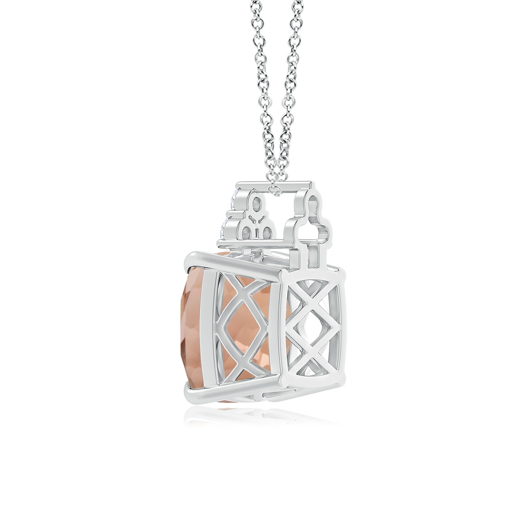 13.95x13.89x8.07mm AAA GIA Certified Cushion Morganite Pendant with Trio Diamonds in White Gold Side 399