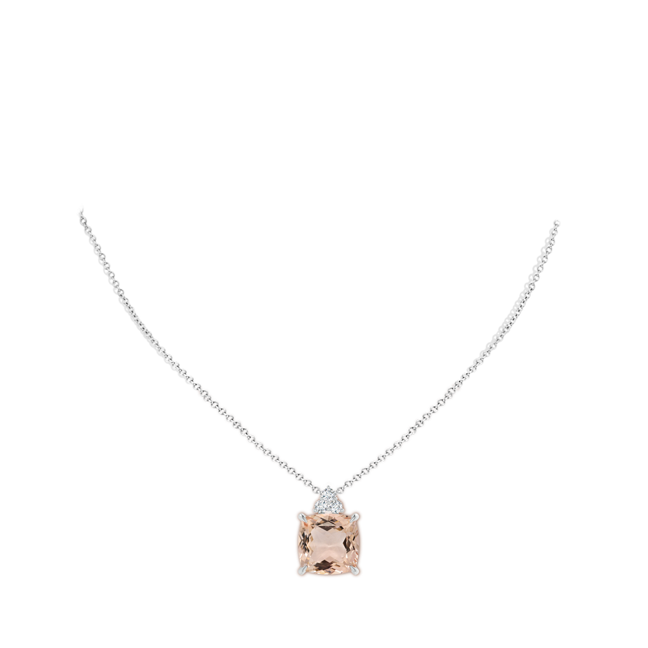 13.95x13.89x8.07mm AAA GIA Certified Cushion Morganite Pendant with Trio Diamonds in White Gold pen