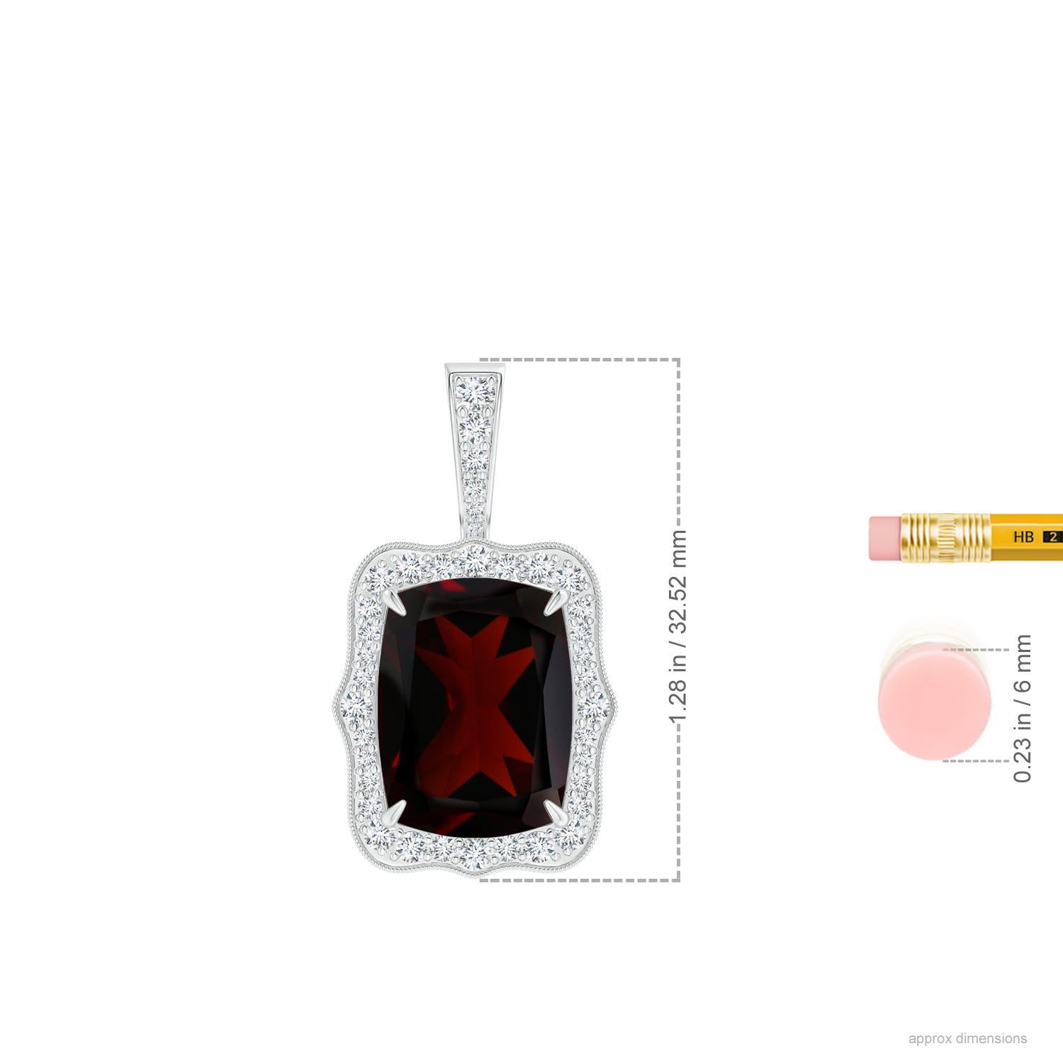 15.02x12.70x6.11mm A GIA Certified Rectangular Cushion Garnet (Prasiolite) Pendant in 18CT White Gold - ruler