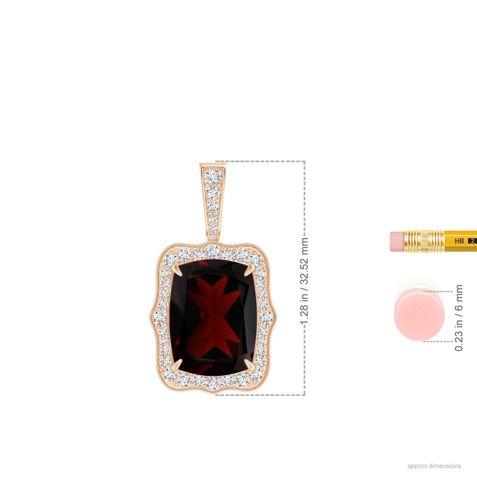 15.02x12.70x6.11mm A GIA Certified Rectangular Cushion Garnet (Prasiolite) Pendant in Rose Gold ruler