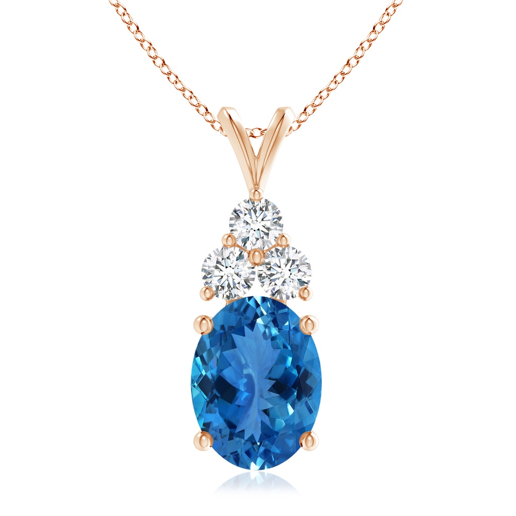 15.01x11.15x7.23mm AAAA GIA Certified Aquamarine Solitaire Pendant with Trio Diamonds in Rose Gold