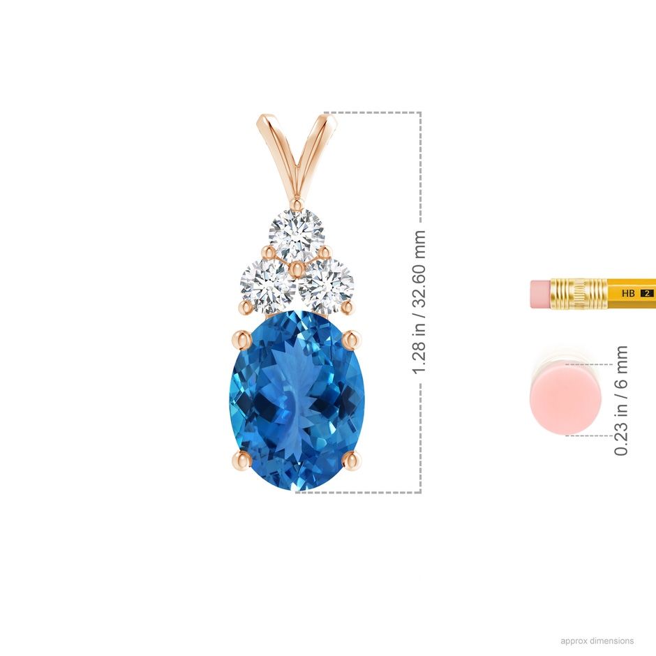 15.01x11.15x7.23mm AAAA GIA Certified Aquamarine Solitaire Pendant with Trio Diamonds in Rose Gold ruler