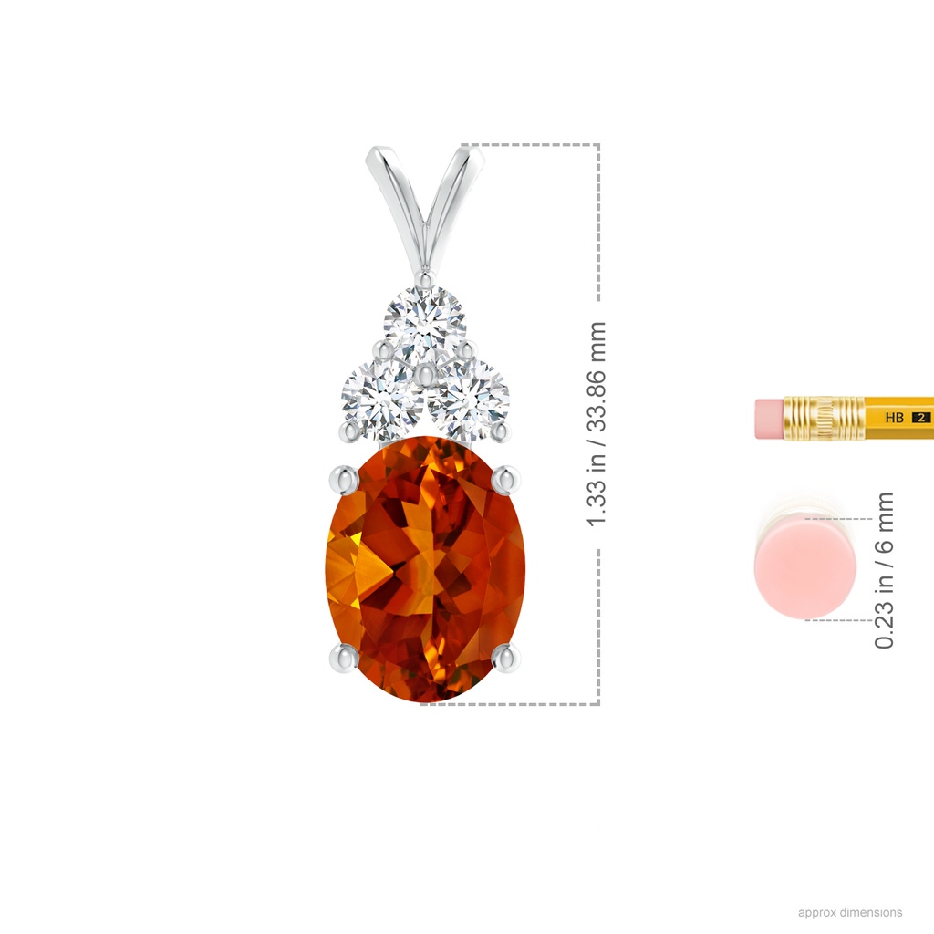 16.06x12.11x8.25mm AAAA GIA Certified Citrine Solitaire Pendant with Trio Diamonds in White Gold ruler