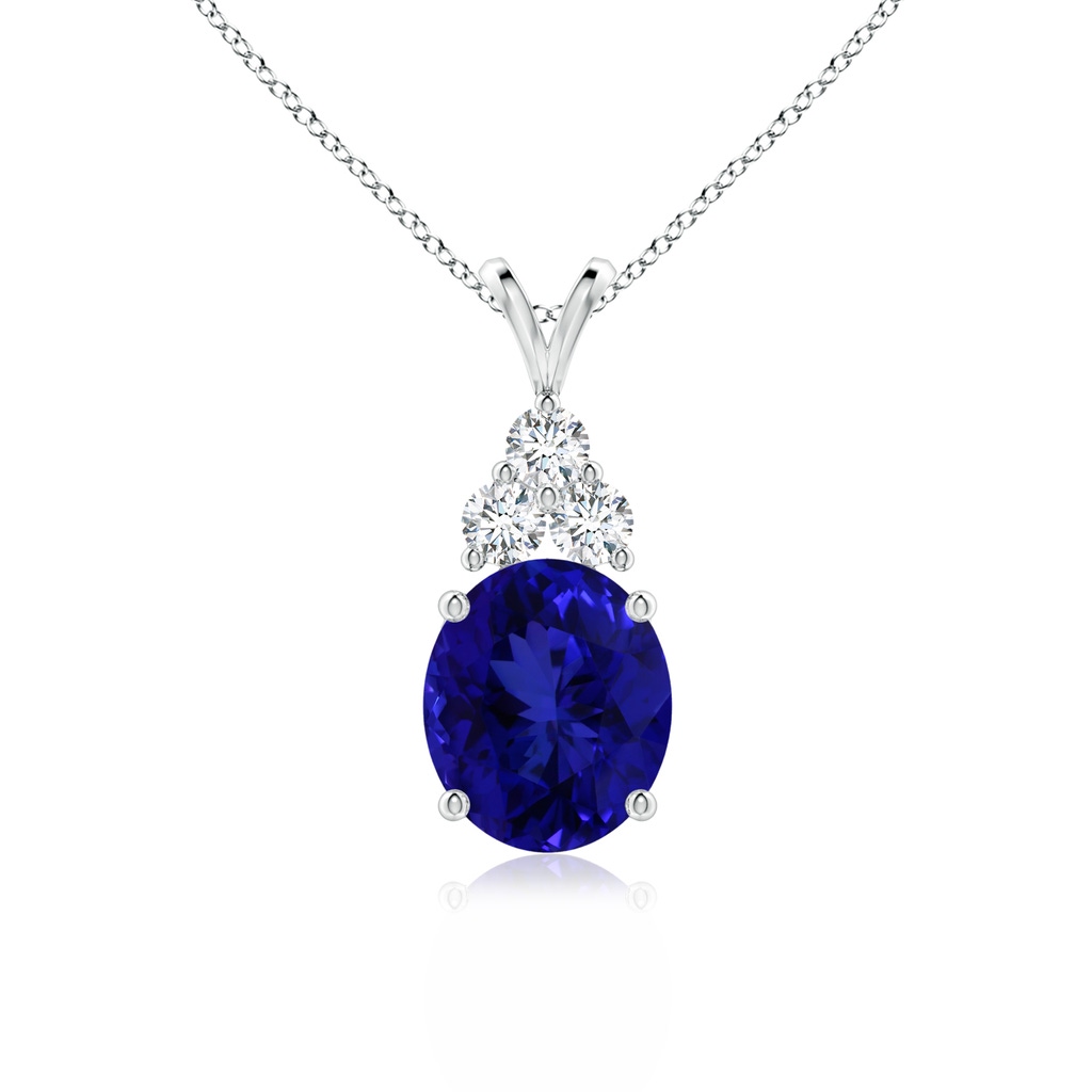16.09x13.82x11.90mm AAAA GIA Certified Tanzanite Solitaire Pendant with Trio Diamonds in 18K White Gold