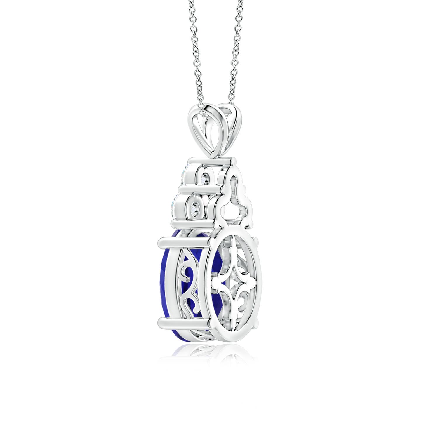 16.09x13.82x11.90mm AAAA GIA Certified Tanzanite Solitaire Pendant with Trio Diamonds in 18CT White Gold - side 3