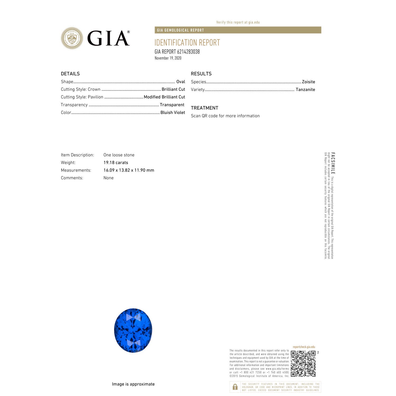16.09x13.82x11.90mm AAAA GIA Certified Tanzanite Solitaire Pendant with Trio Diamonds in 18CT White Gold - certificate