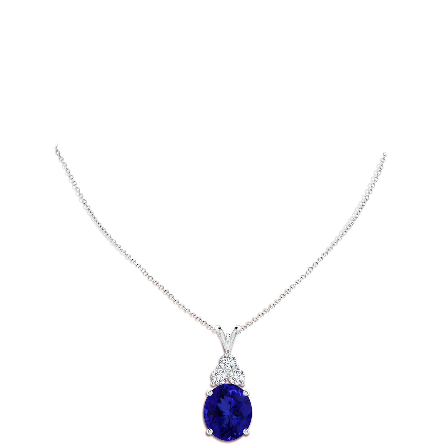 16.09x13.82x11.90mm AAAA GIA Certified Tanzanite Solitaire Pendant with Trio Diamonds in 18CT White Gold - body_neck