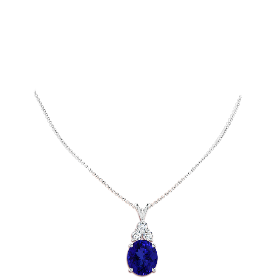 16.09x13.82x11.90mm AAAA GIA Certified Tanzanite Solitaire Pendant with Trio Diamonds in 18K White Gold body-neck