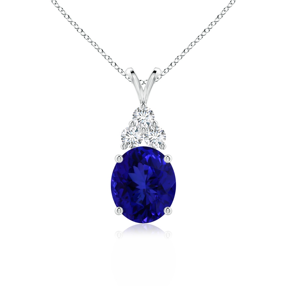 16.09x13.82x11.90mm AAAA GIA Certified Tanzanite Solitaire Pendant with Trio Diamonds in 9K White Gold 