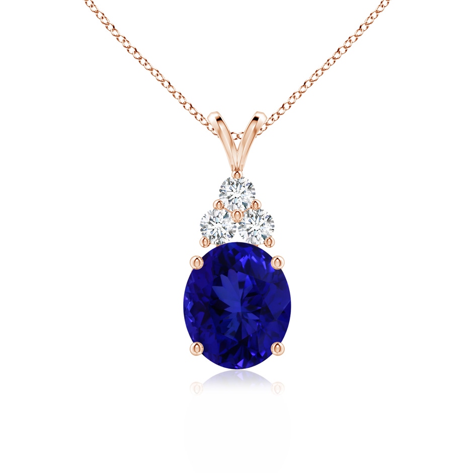 16.09x13.82x11.90mm AAAA GIA Certified Tanzanite Solitaire Pendant with Trio Diamonds in Rose Gold 