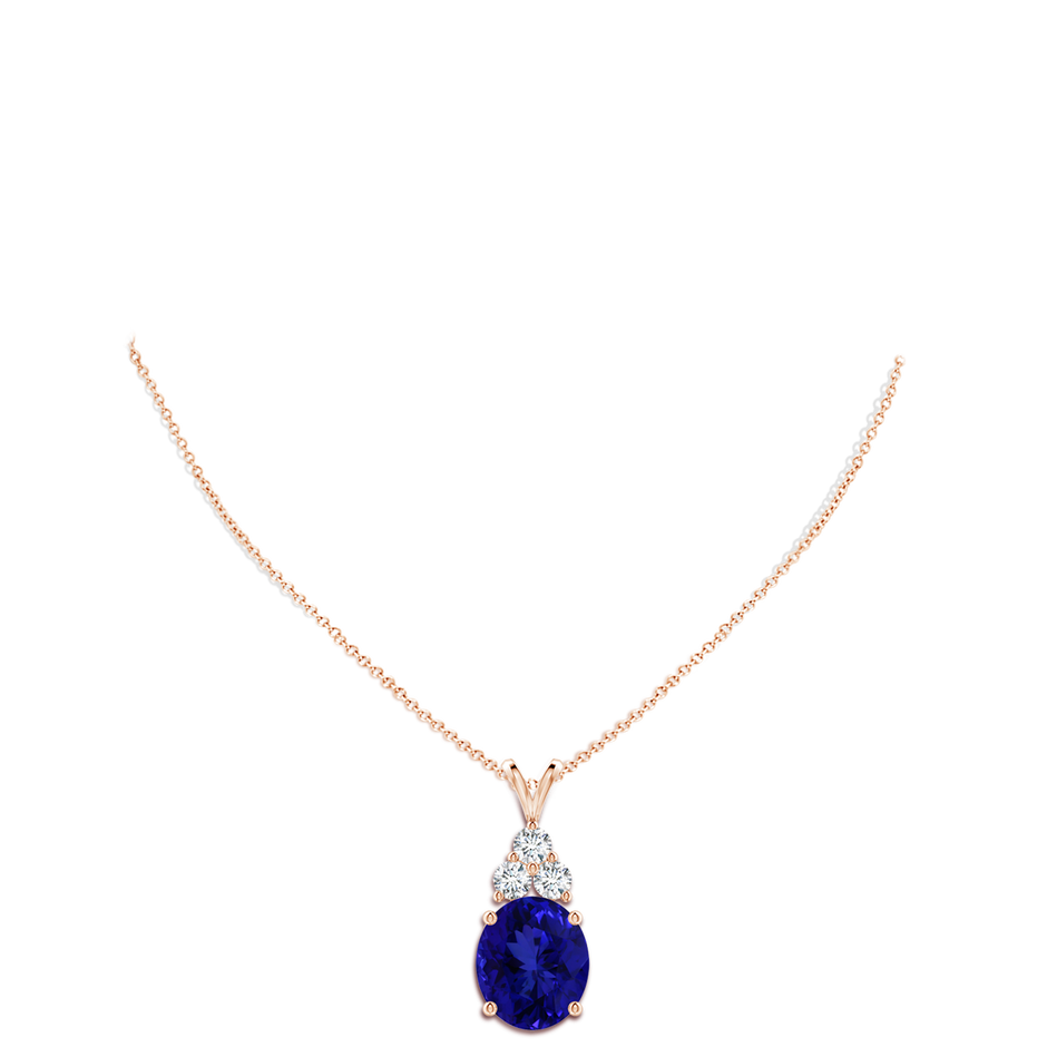 16.09x13.82x11.90mm AAAA GIA Certified Tanzanite Solitaire Pendant with Trio Diamonds in Rose Gold body-neck