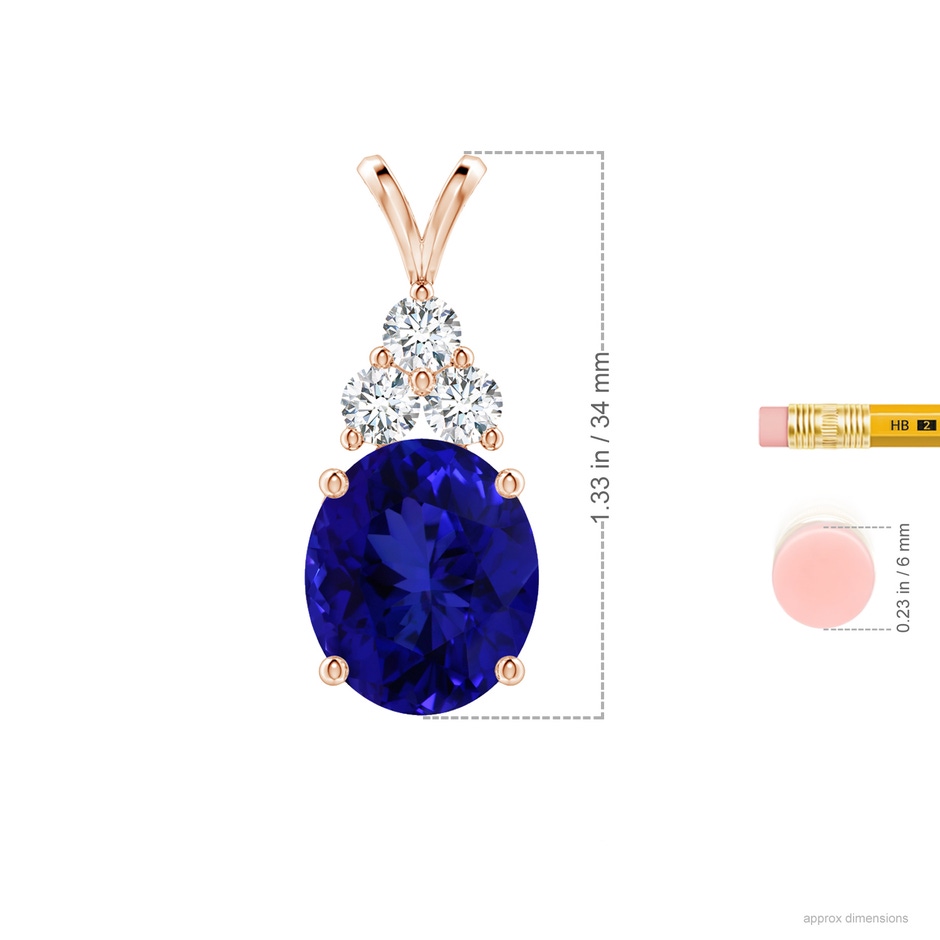 16.09x13.82x11.90mm AAAA GIA Certified Tanzanite Solitaire Pendant with Trio Diamonds in Rose Gold ruler