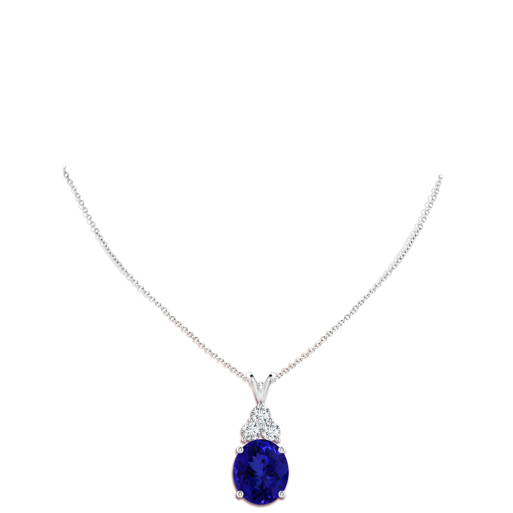 16.09x13.82x11.90mm AAAA GIA Certified Tanzanite Solitaire Pendant with Trio Diamonds in White Gold Body-Neck