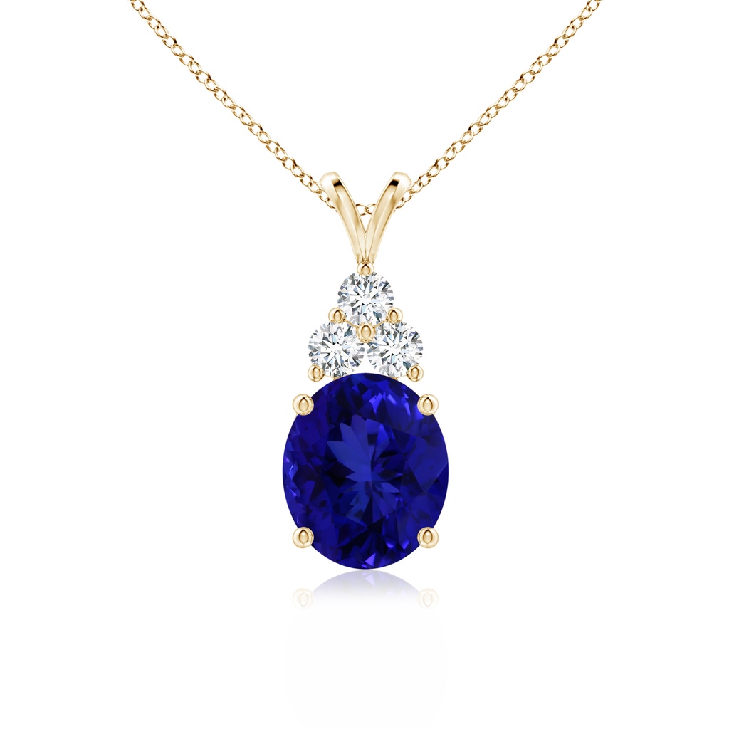 16.09x13.82x11.90mm AAAA GIA Certified Tanzanite Solitaire Pendant with Trio Diamonds in Yellow Gold