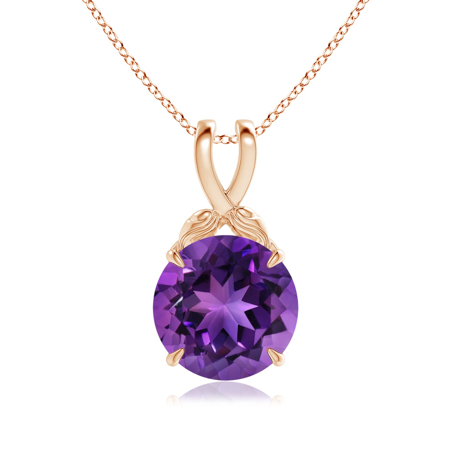 Nature Inspired Amethyst Solitaire Pendant with Leaf Motifs