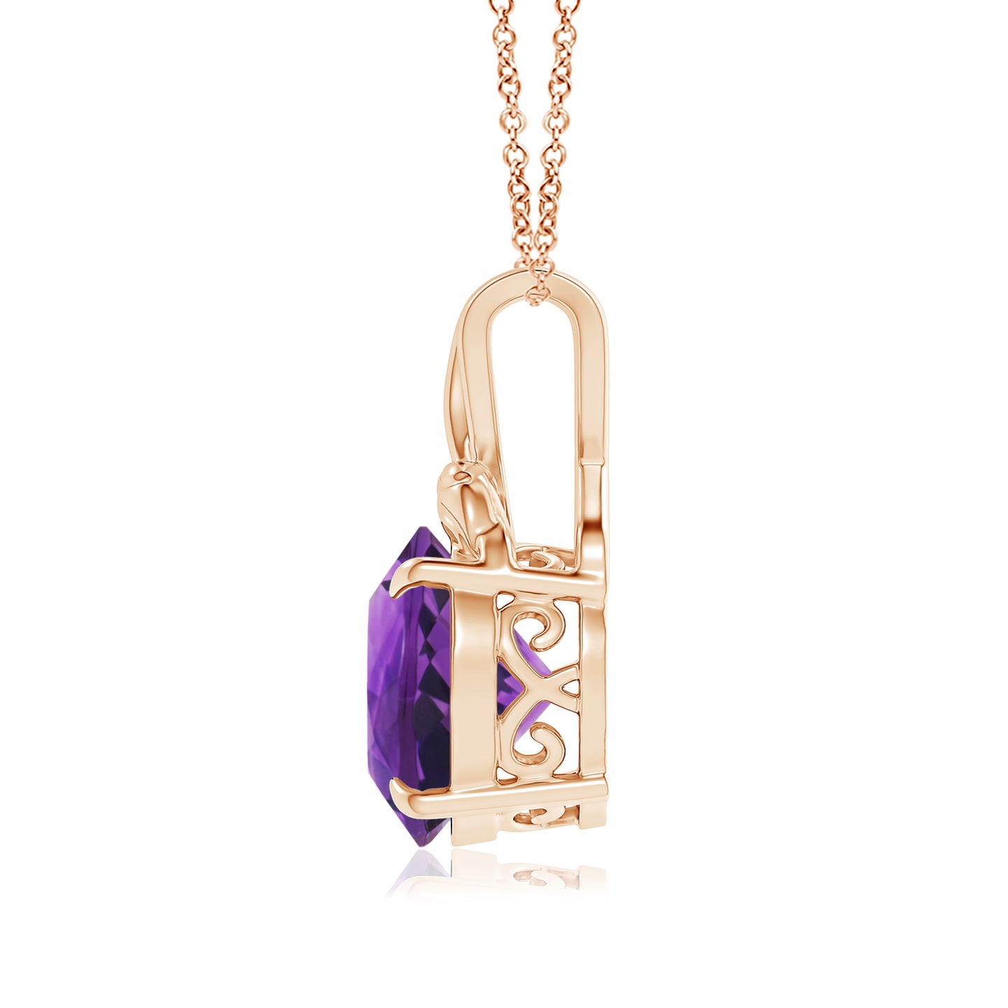 Nature Inspired Amethyst Solitaire Pendant with Leaf Motifs