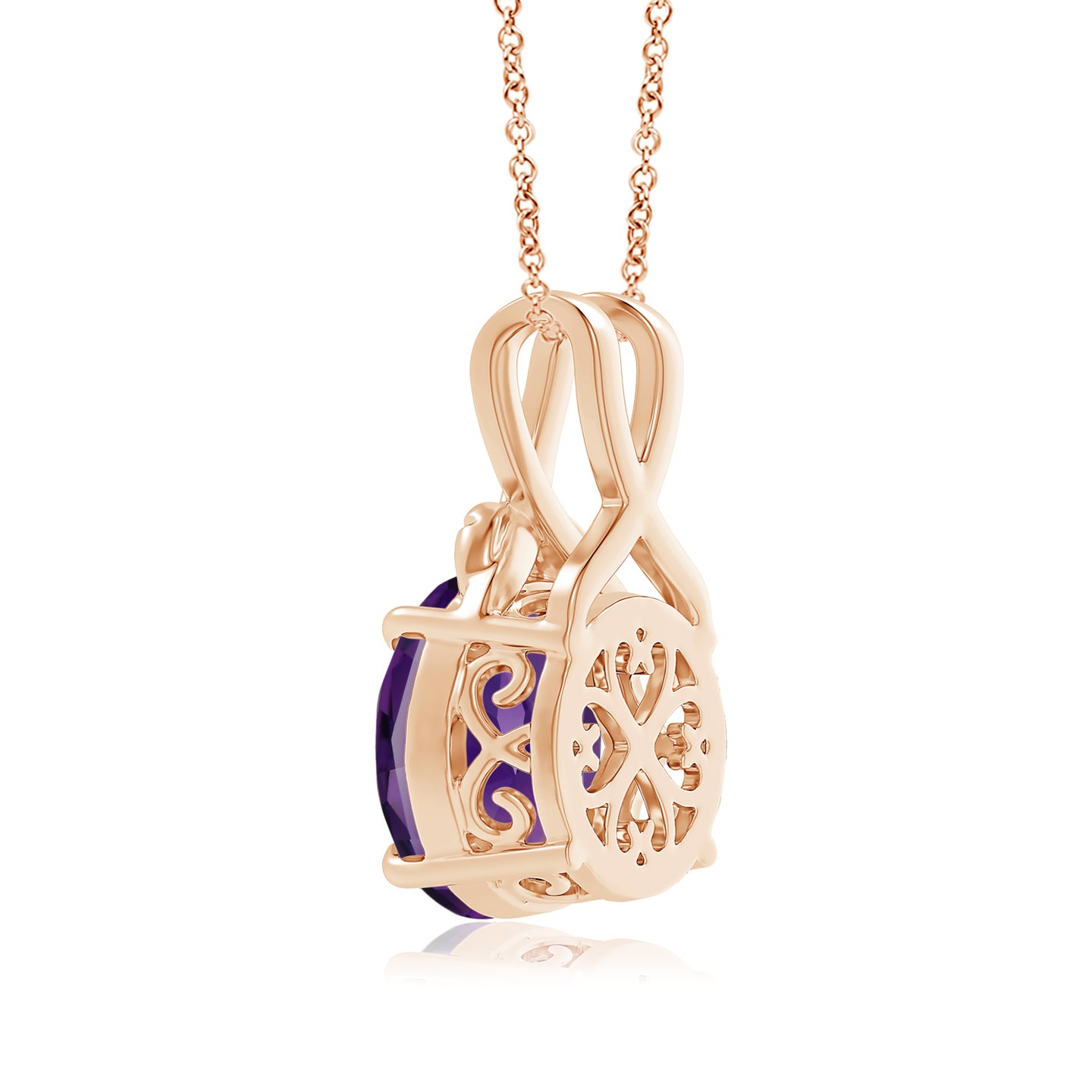 Nature Inspired Amethyst Solitaire Pendant with Leaf Motifs