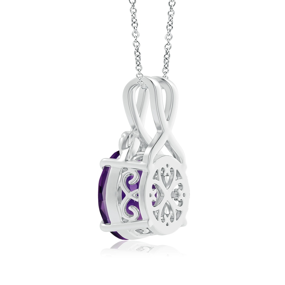 14mm AAAA Nature Inspired Amethyst Solitaire Pendant with Leaf Motifs in White Gold product image