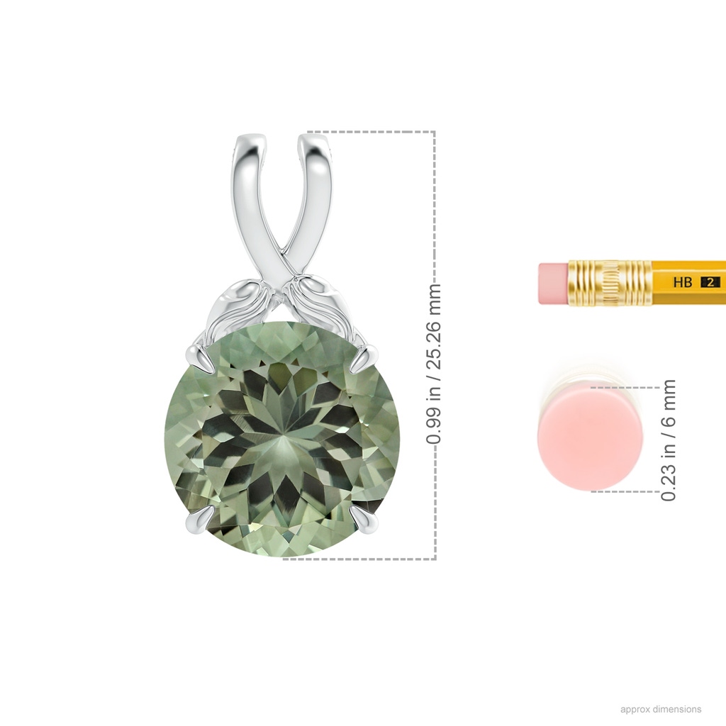14.18x14.12x8.75mm AAA Nature Inspired GIA Certified Green Amethyst (Prasiolite) Pendant in White Gold ruler
