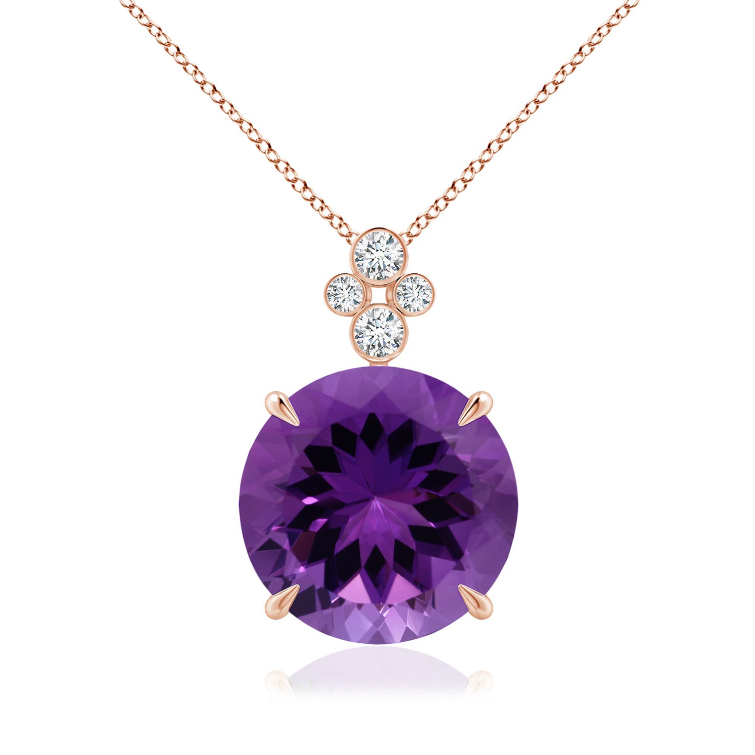 14.18x14.11x9.36mm AAA Claw-Set GIA Certified Amethyst Pendant with Bezel Diamonds in 18CT Rose Gold