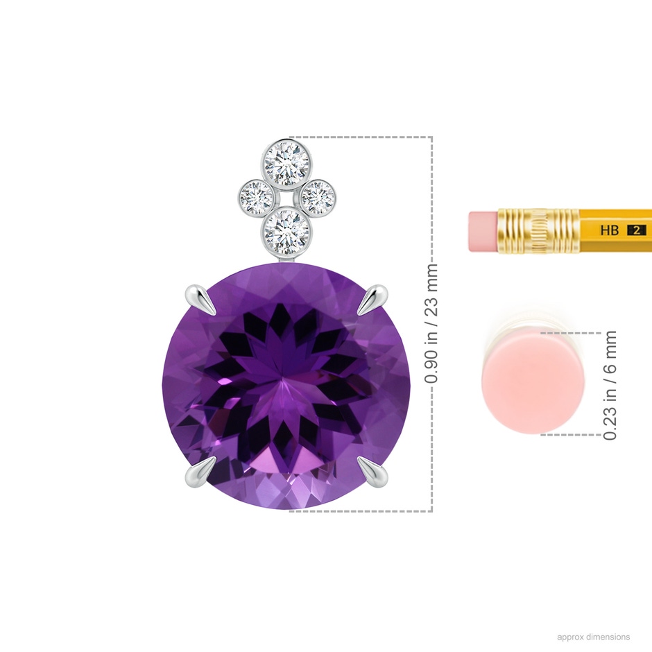 14.18x14.11x9.36mm AAA Claw-Set GIA Certified Amethyst Pendant with Bezel Diamonds in P950 Platinum ruler