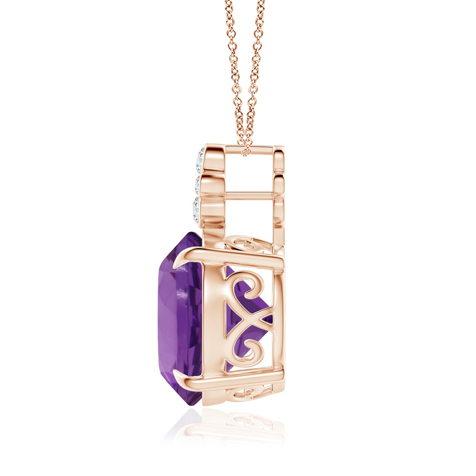 14.18x14.11x9.36mm AAA Claw-Set GIA Certified Amethyst Pendant with Bezel Diamonds in Rose Gold side 199
