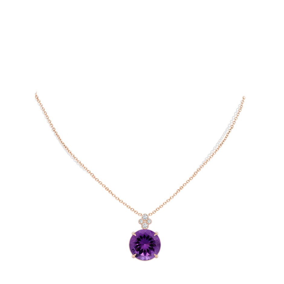 14.18x14.11x9.36mm AAA Claw-Set GIA Certified Amethyst Pendant with Bezel Diamonds in Rose Gold pen