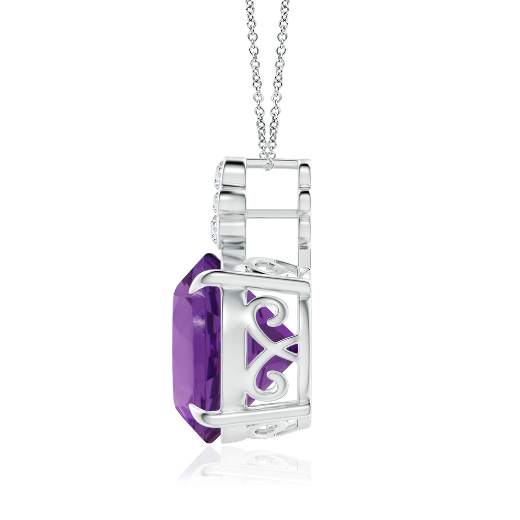 14.18x14.11x9.36mm AAA Claw-Set GIA Certified Amethyst Pendant with Bezel Diamonds in White Gold Side 199