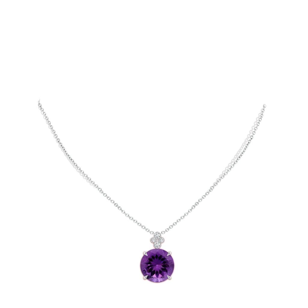 14.18x14.11x9.36mm AAA Claw-Set GIA Certified Amethyst Pendant with Bezel Diamonds in White Gold pen
