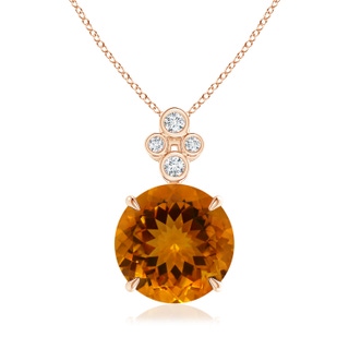 14.07x14.00x9.40mm AAAA GIA Certified Claw-Set Citrine Pendant with Bezel Diamonds in 10K Rose Gold