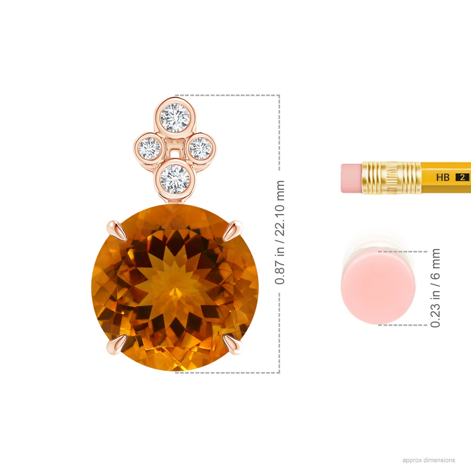 14.07x14.00x9.40mm AAAA GIA Certified Claw-Set Citrine Pendant with Bezel Diamonds in 18K Rose Gold ruler