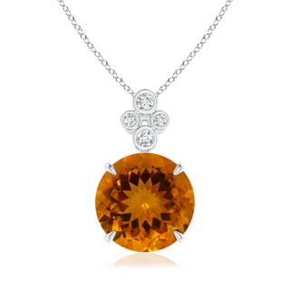 14.07x14.00x9.40mm AAAA GIA Certified Claw-Set Citrine Pendant with Bezel Diamonds in 18K White Gold