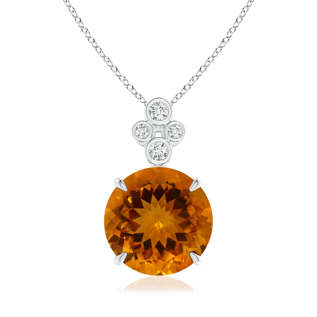 14.07x14.00x9.40mm AAAA GIA Certified Claw-Set Citrine Pendant with Bezel Diamonds in White Gold