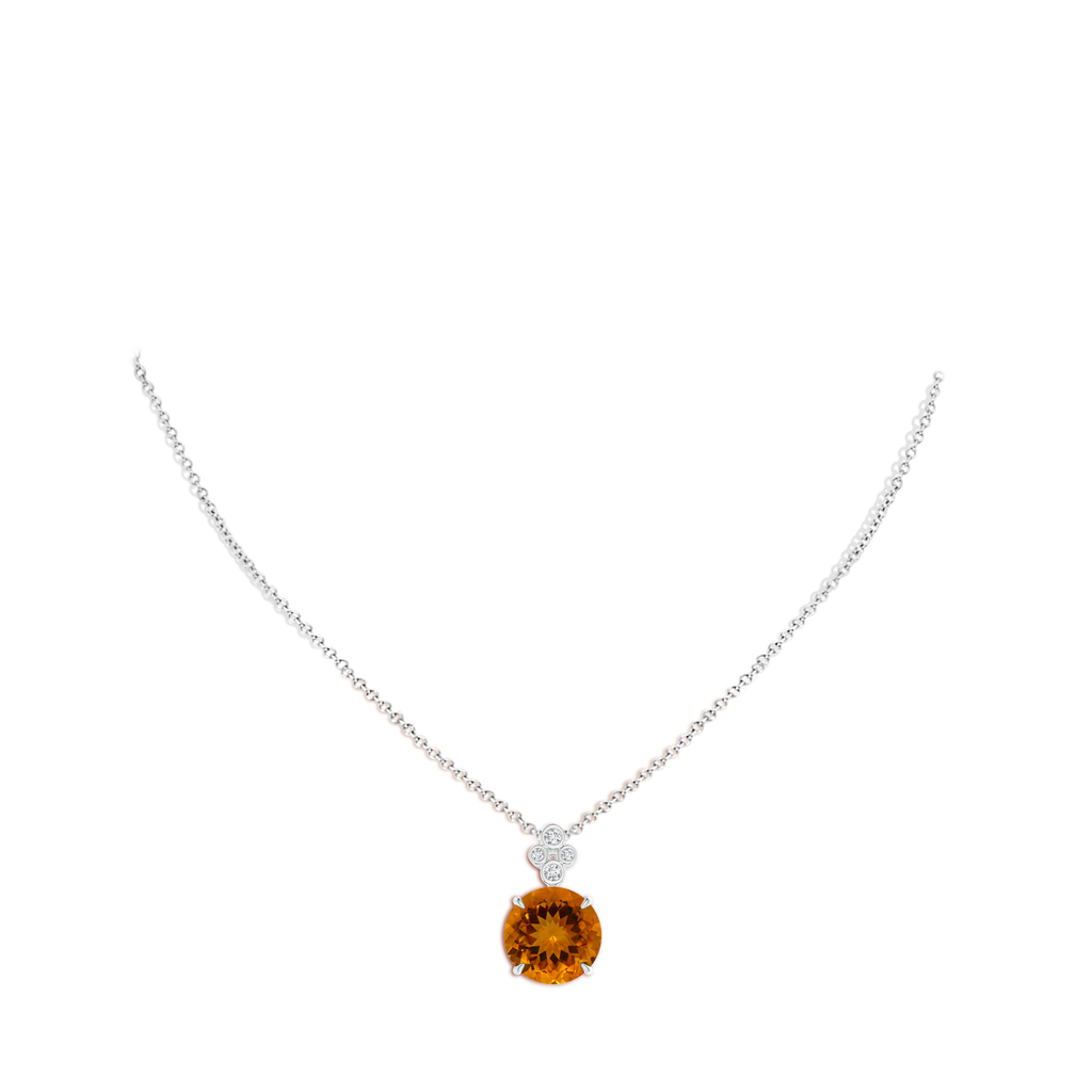 14.07x14.00x9.40mm AAAA GIA Certified Claw-Set Citrine Pendant with Bezel Diamonds in White Gold pen