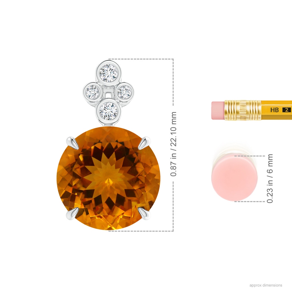 14.07x14.00x9.40mm AAAA GIA Certified Claw-Set Citrine Pendant with Bezel Diamonds in White Gold ruler