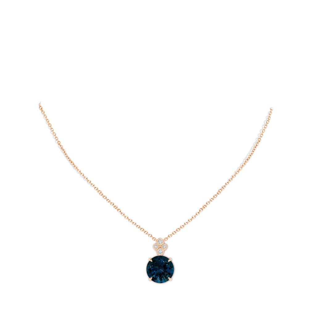 13.14x13.05x8.46mm AAAA GIA Certified London Blue Topaz Pendant with Diamonds in Rose Gold pen