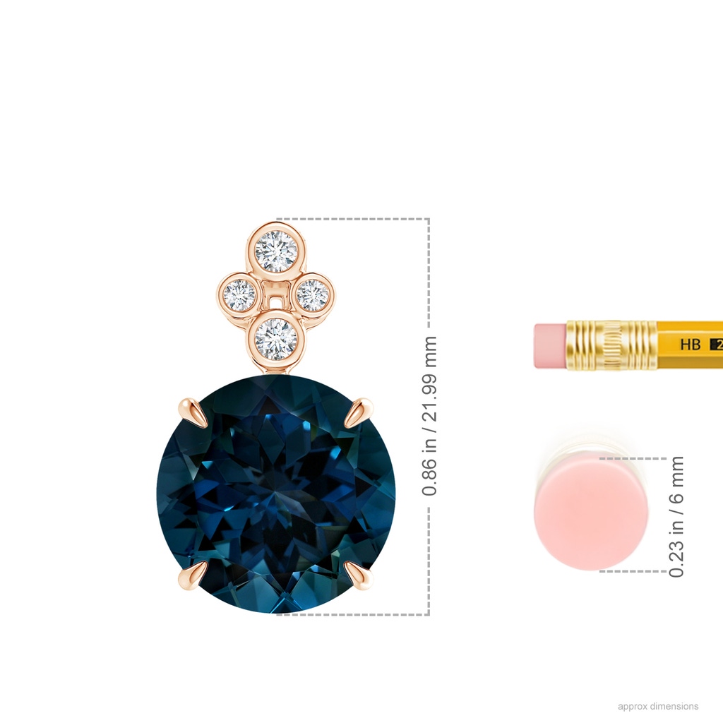 13.14x13.05x8.46mm AAAA GIA Certified London Blue Topaz Pendant with Diamonds in Rose Gold ruler